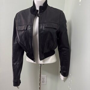 Vintage 1990’s Guess Black Leather Crop Jacket Medium